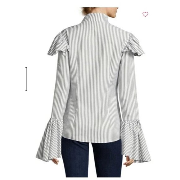 Caroline Constas Marla Blue Stripe Ruffle Button Down Blouse Size Small - Picture 2 of 9